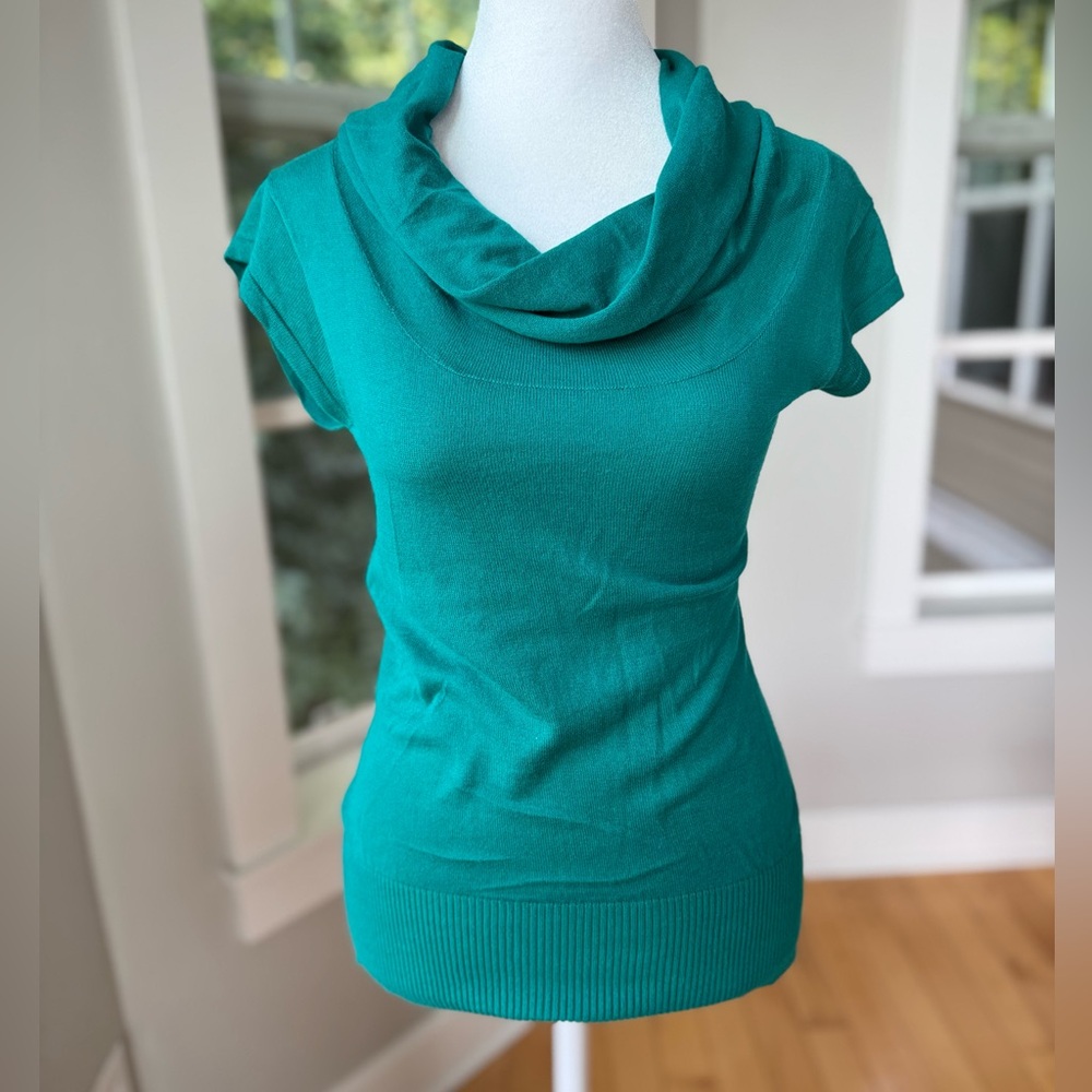 Vintage Y2K Banana Republic Factory Teal Green Cowl Neck Sleeveless Knit Top XS